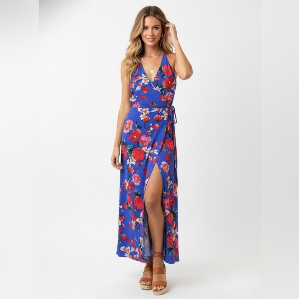 Yumi Kim Sunnyside 100% Silk Maxi Dress City Lights Floral Blue Small
